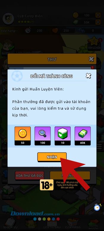 Chạm vào nút Nhận