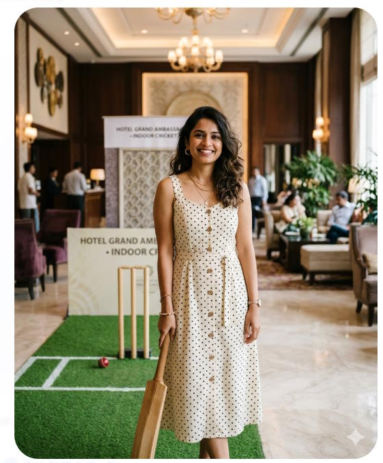 Ảnh chân dung cô gái trong sảnh khách sạn