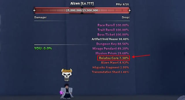 Reiatsu Core có tỷ lệ drop khá thấp