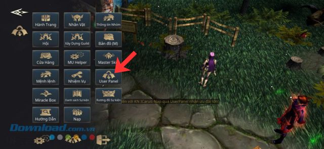 Nhấn vào mục User Panel