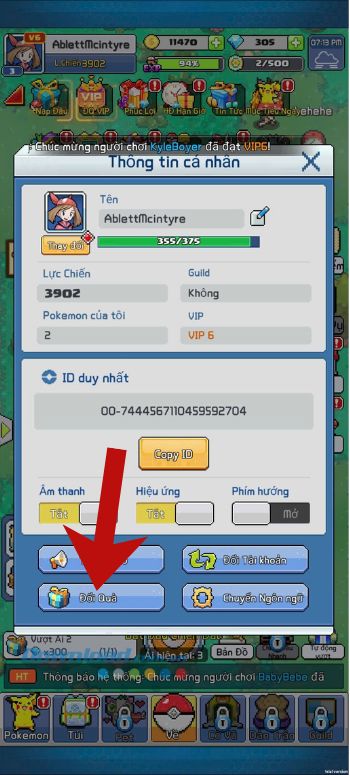 Chạm vào mục Đổi quà