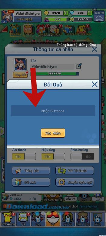 Nhập chính xác mã giftcode