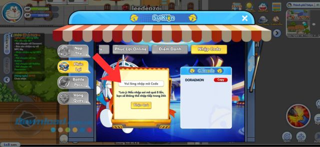 Nhập chính xác mã code ở phía trên > Ấn vào nút Nhận quà