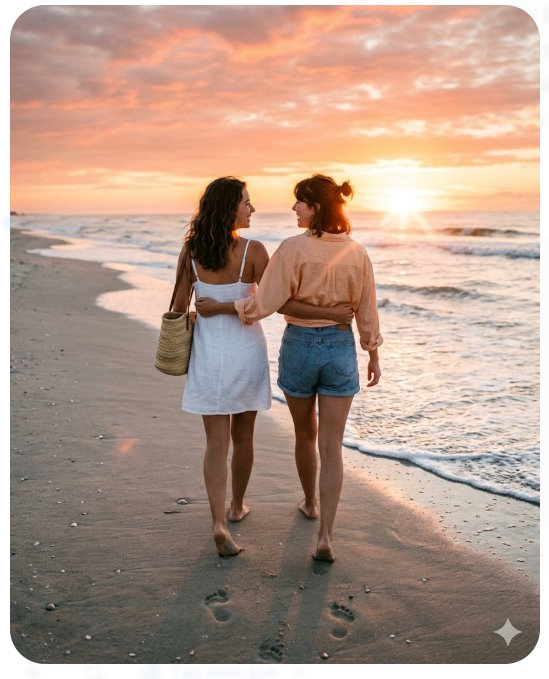 Đôi bạn thân đi trên biển