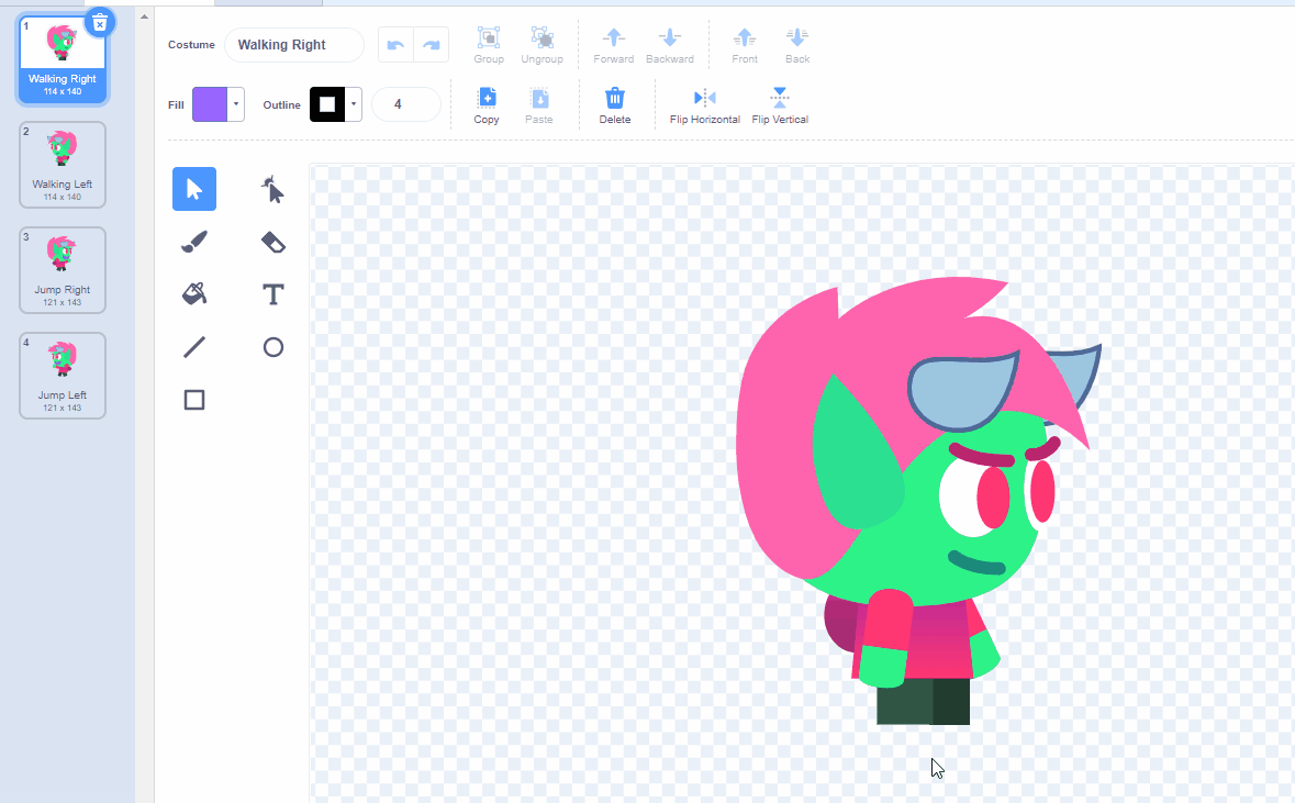Nhân vật đi sang trái và phải