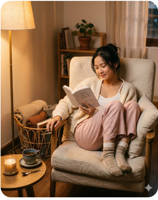 Khoảnh khắc ấm cúng khi ngồi đọc sách