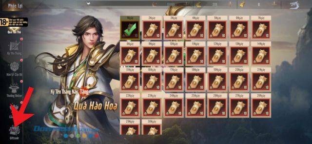 Sau đó, ấn vào mục Giftcode