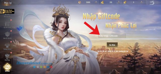 Nhập chính xác các mã giftcode phía trên > Nhấn vào nút Xác nhận