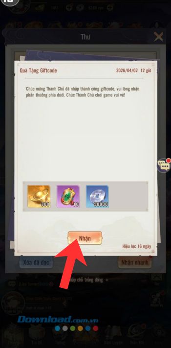 Nhấn vào nút Nhận