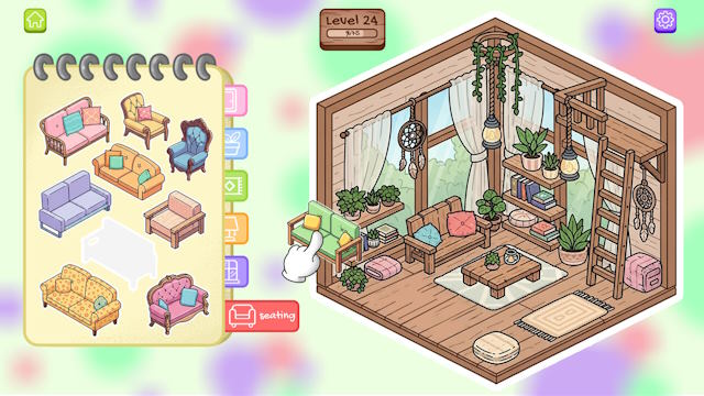 Cozy Sticker Home là game mô phỏng trang trí phòng bằng sticker