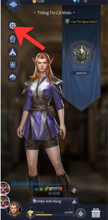 Chạm vào biểu tượng cài đặt