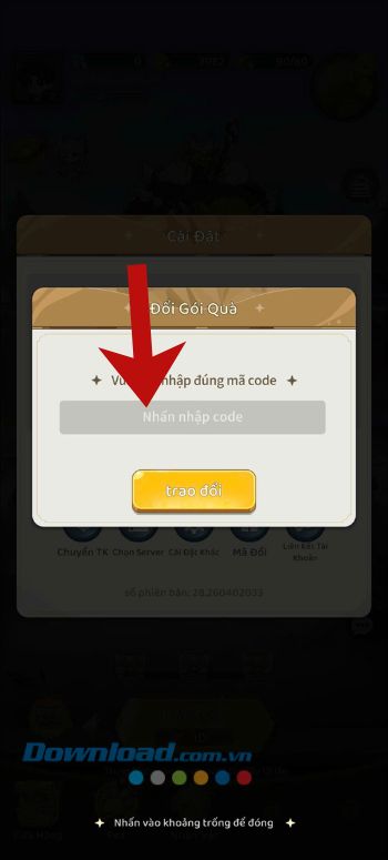 Nhập chính xác mã giftcode