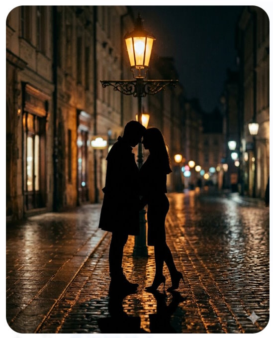 Cặp đôi nắm tay nhau dưới ánh đèn đường