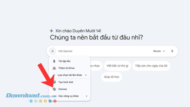 Click chuột vào mục Canvas