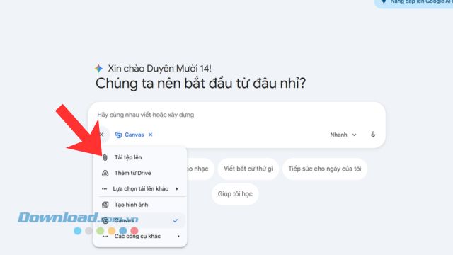 Ấn vào mục Tải tệp lên