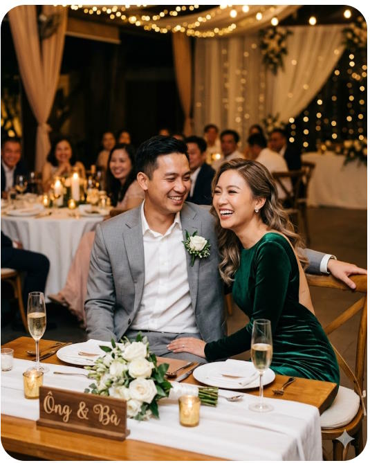 Prompt Gemini tạo ảnh cười của cặp đôi tại bàn tiệc