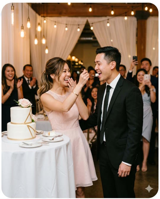 Prompt Gemini tạo ảnh cặp đôi đút bánh cho nhau