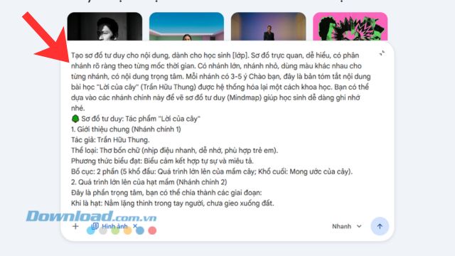 Nhập câu lệnh dưới đây và nội dung câu trả lời vừa rồi của Gemini