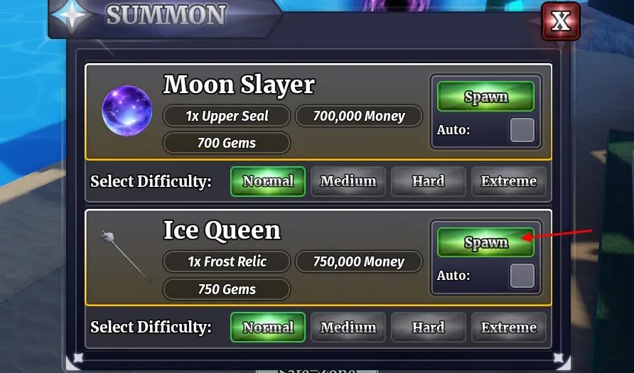 Triệu hồi Ice Queen Sailor Piece