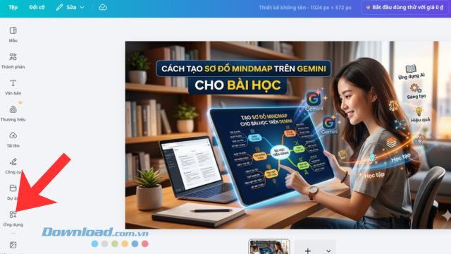 Nhấp chuột vào mục Ứng dụng