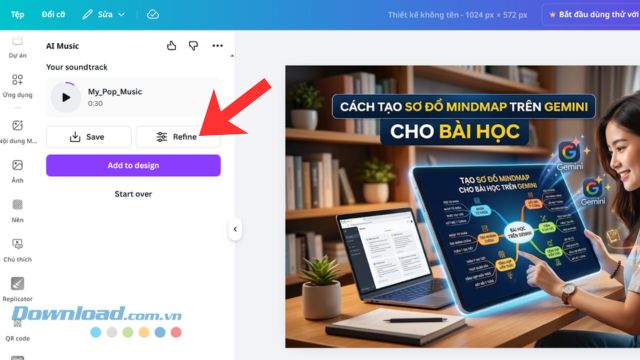 Ấn vào mục Refine