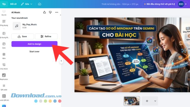 Nhấp chuột vào nút Add to design