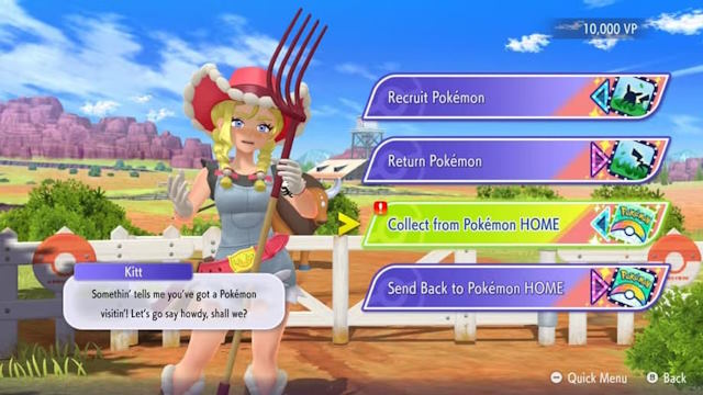 Truy cập menu Recruit Ranch và chọn “Collect from Pokémon HOME"
