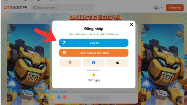 Đăng nhập tài khoản game Ballistic Hero VNG