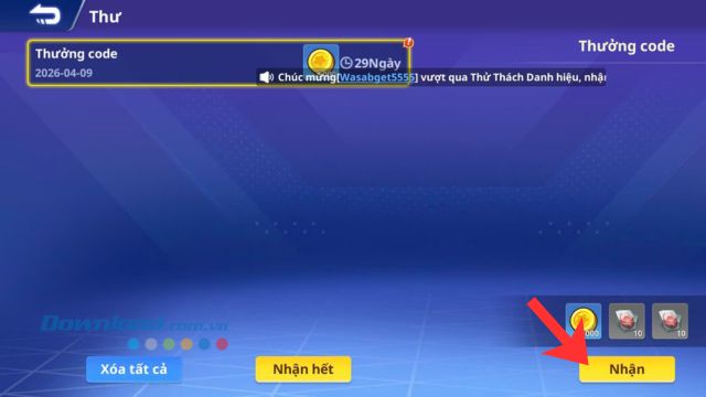 Chạm vào nút Nhận