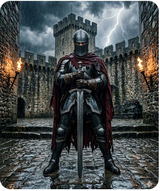Hiệp sĩ bóng đêm trong sân lâu đài bão tố