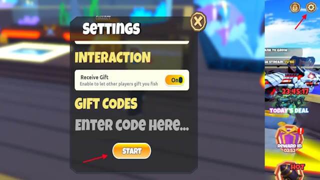 Cách nhập code Hunt Giant Fish
