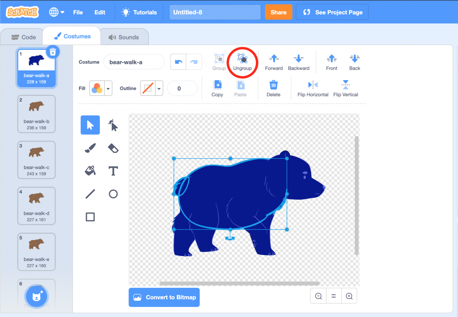 Tháo nhóm các lớp trong Scratch