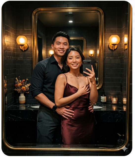 Prompt Gemini chụp ảnh trước gương trong nhà hàng