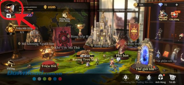 Nhấn vào biểu tượng ảnh Avatar nhân vật game