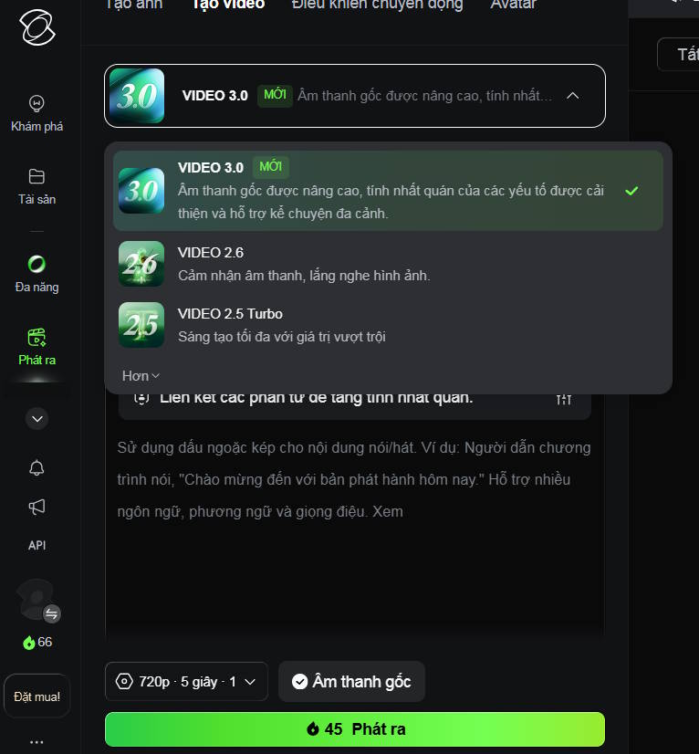 Đảm bảo đã chọn Kling 3.0