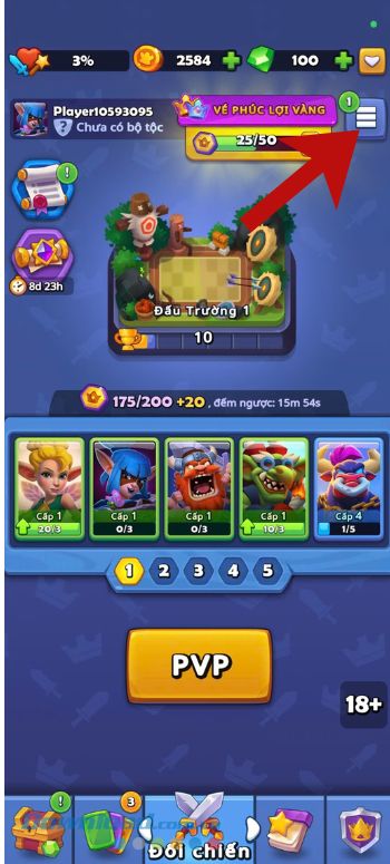 Chạm vào biểu tượng ba dấu gạch ngang