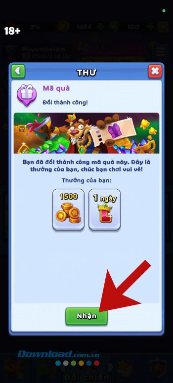 Chạm vào nút Nhận