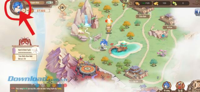 Nhấn vào biểu tượng ảnh Avatar nhân vật game