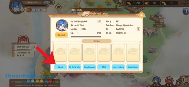 Chạm vào nút Mã quà tặng