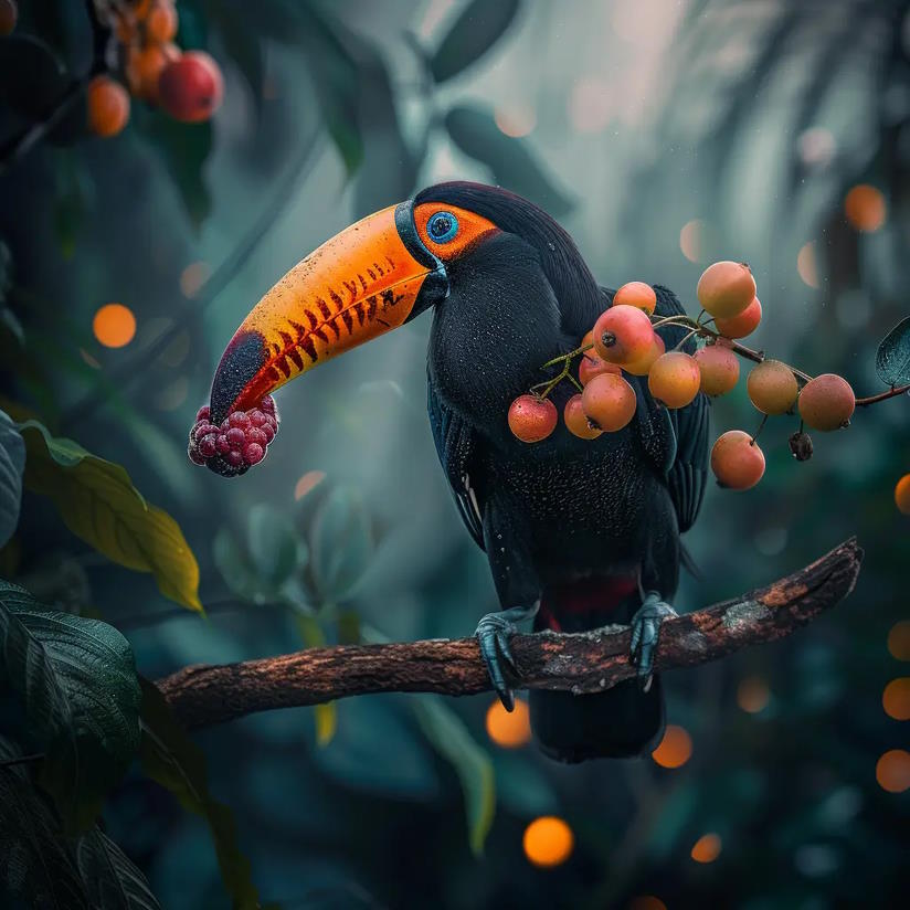 Chim Toucan ngậm quả mọng