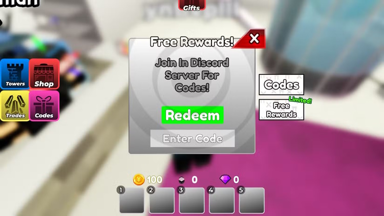 Màn hình đổi code Cursed Tower Defense