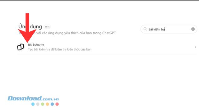 Nhập từ khóa và tìm kiếm ứng dụng Bài kiểm tra