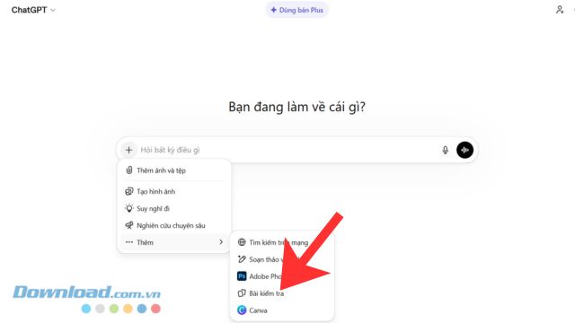 Nhấn vào mục Thêm > Ấn vào mục Bài kiểm tra