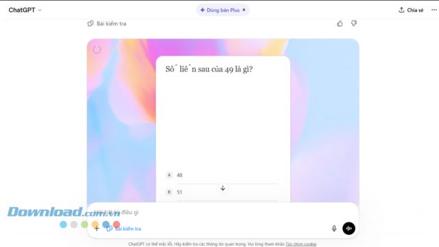 Đợi một lát ChatGPT tạo đề thi và lưu bài kiểm tra về và làm trực tiếp