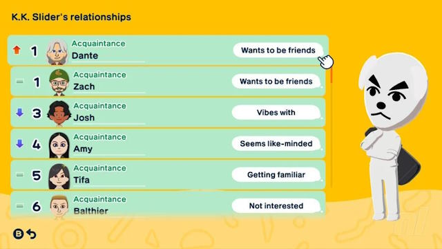 Nhấn Y để hiển thị menu Mii