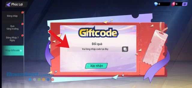 Nhập chính xác mã giftcode > Nhấn vào nút Xác nhận
