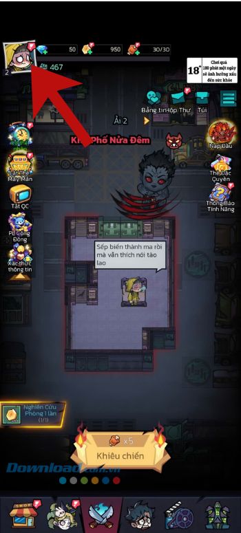 Chạm vào biểu tượng ảnh Avatar nhân vật game