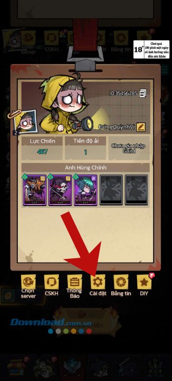 Nhấn vào mục Cài đặt