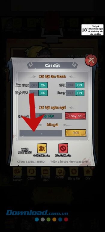 Nhập chính xác các mã giftcode