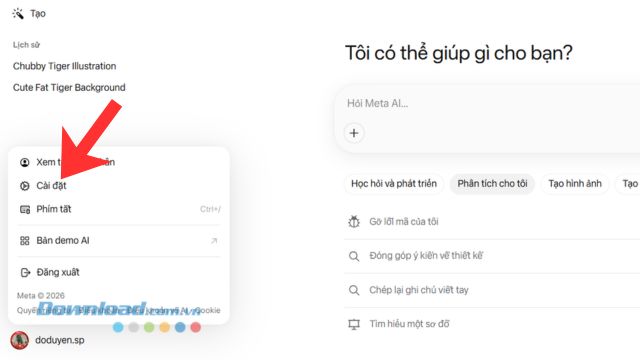 Nhấp chuột vào mục Cài đặt